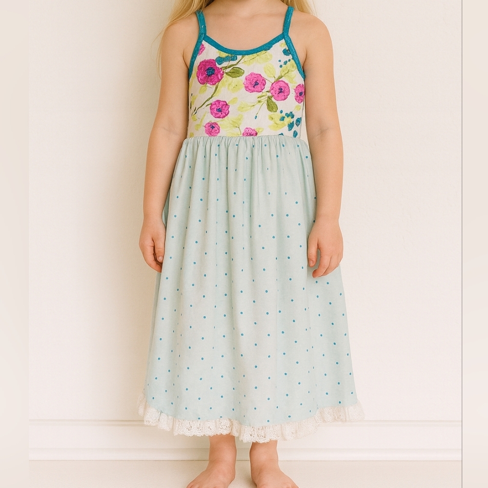 SweetHoney Floral and Polka Dot Dress with Lace Trim - Picture 3 of 7